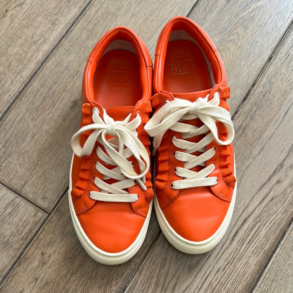 Tory Burch Orange Sneakers with Cream Laces